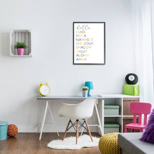 Stupell Industries Hello Ciao Hola Namaste Greetings Rainbow Typography in Frame Wall Art